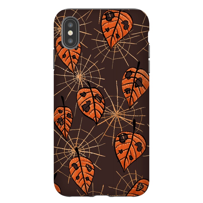 iPhone Xs Max StrongFit Orange Leaves With Holes And Spiderwebs by Boriana Giormova