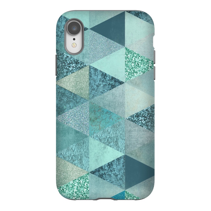 iPhone Xr StrongFit Fancy Shimmering Teal Triangles by Andrea Haase