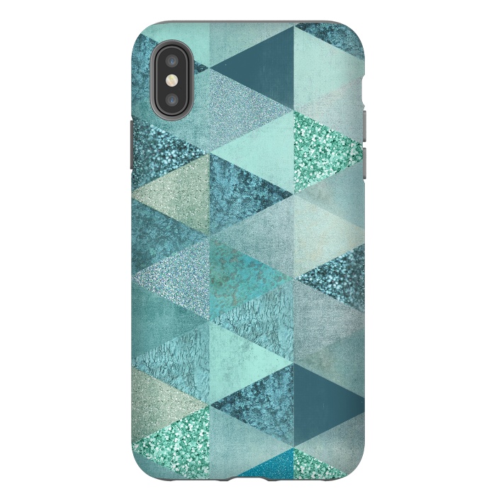 iPhone Xs Max StrongFit Fancy Shimmering Teal Triangles by Andrea Haase