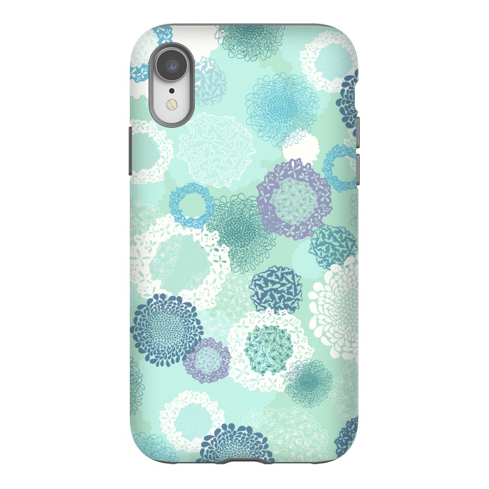 iPhone Xr StrongFit Doily Flowers on Teal by Paula Ohreen