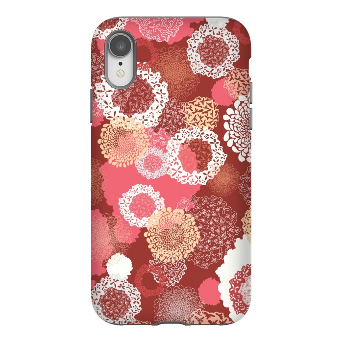 iPhone Xr StrongFit Doily Flowers on Red by Paula Ohreen