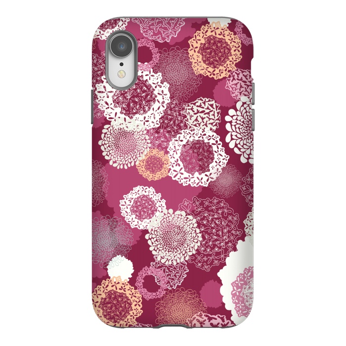iPhone Xr StrongFit Doily Flowers on Dark Pink by Paula Ohreen