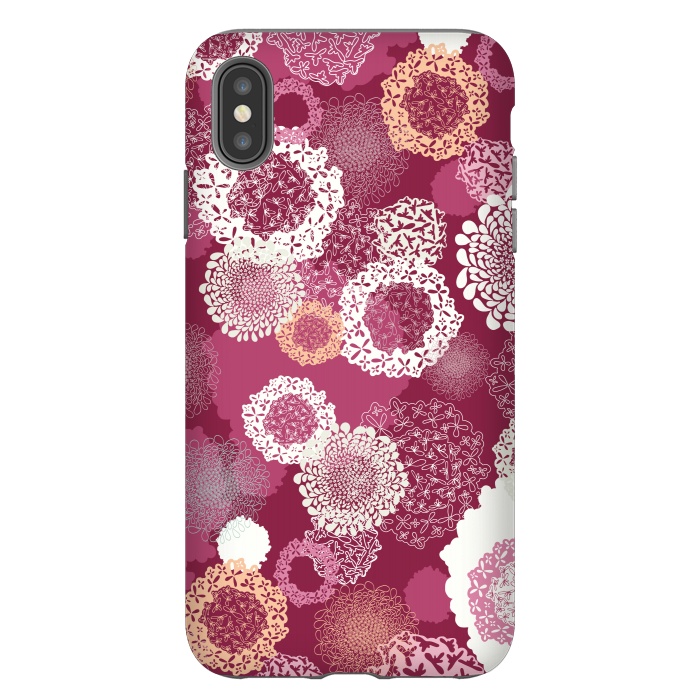 iPhone Xs Max StrongFit Doily Flowers on Dark Pink by Paula Ohreen