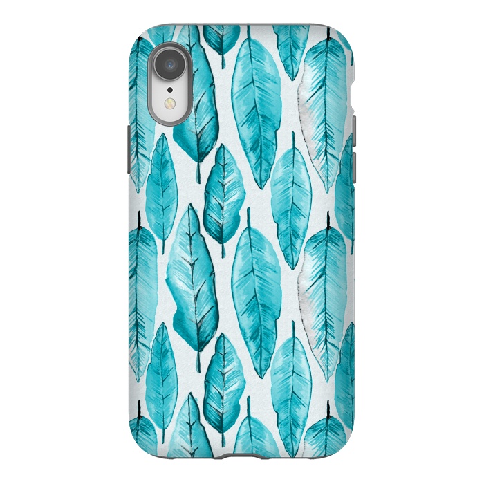 iPhone Xr StrongFit Turquoise Watercolor Feathers by Andrea Haase