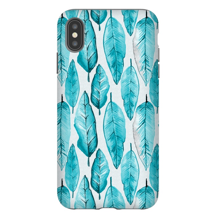 iPhone Xs Max StrongFit Turquoise Watercolor Feathers by Andrea Haase