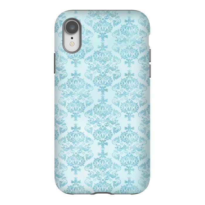 iPhone Xr StrongFit Teal Watercolor Damask Pattern by Andrea Haase