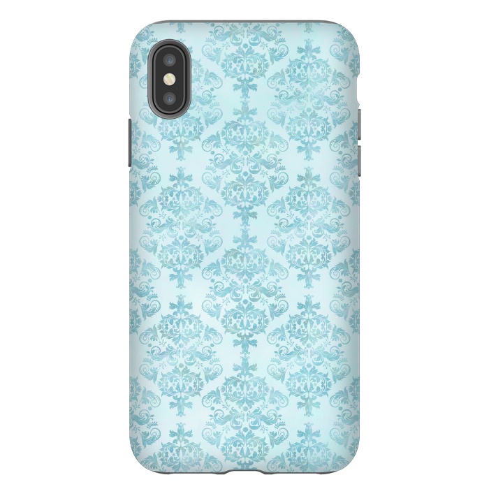 iPhone Xs Max StrongFit Teal Watercolor Damask Pattern by Andrea Haase