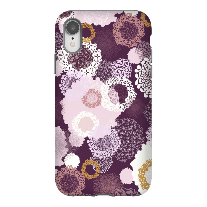 iPhone Xr StrongFit Doily Flowers on Purple by Paula Ohreen