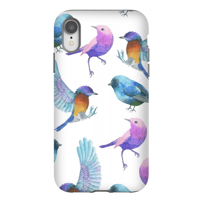 iPhone Xr StrongFit Colorful Watercolors Birds Pattern by Dushan Medich