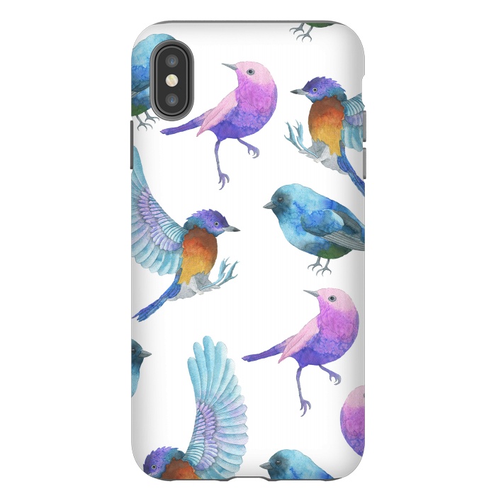 iPhone Xs Max StrongFit Colorful Watercolors Birds Pattern by Dushan Medich