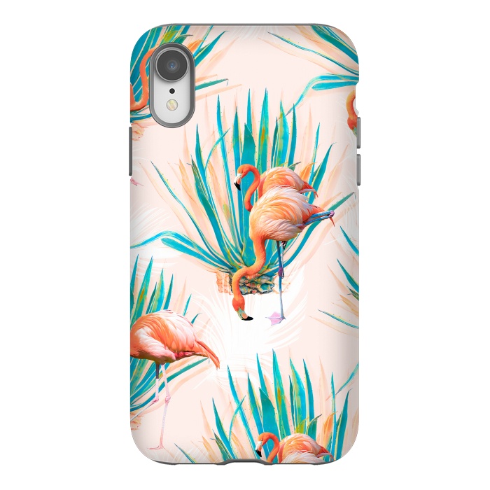 iPhone Xr StrongFit Anaglyph Flamingos with cactus by Mmartabc