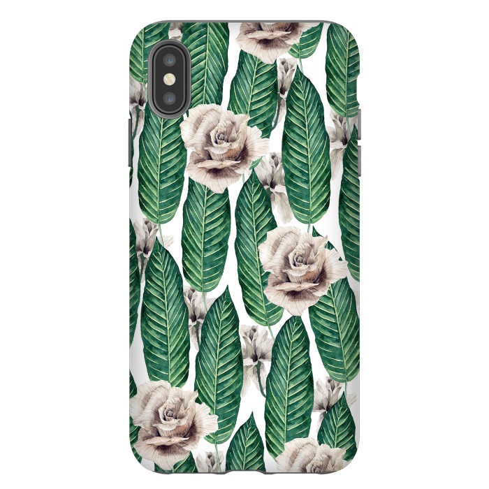 iPhone Xs Max StrongFit Tropical leaves and white roses by Mmartabc