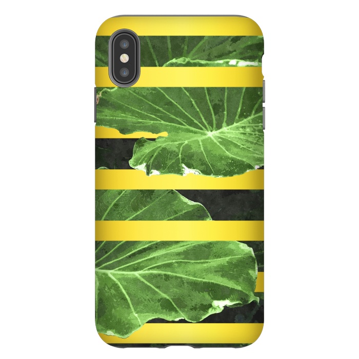 iPhone Xs Max StrongFit Green Leaves and Gold Stripes by Alemi