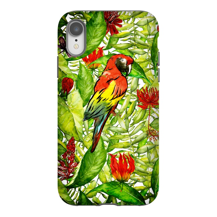 iPhone Xr StrongFit Aloha Parrot and Flower Jungle by  Utart