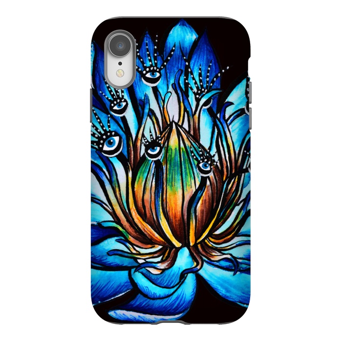 iPhone Xr StrongFit Bizarre Multi Eyed Blue Water Lily Flower Monster by Boriana Giormova