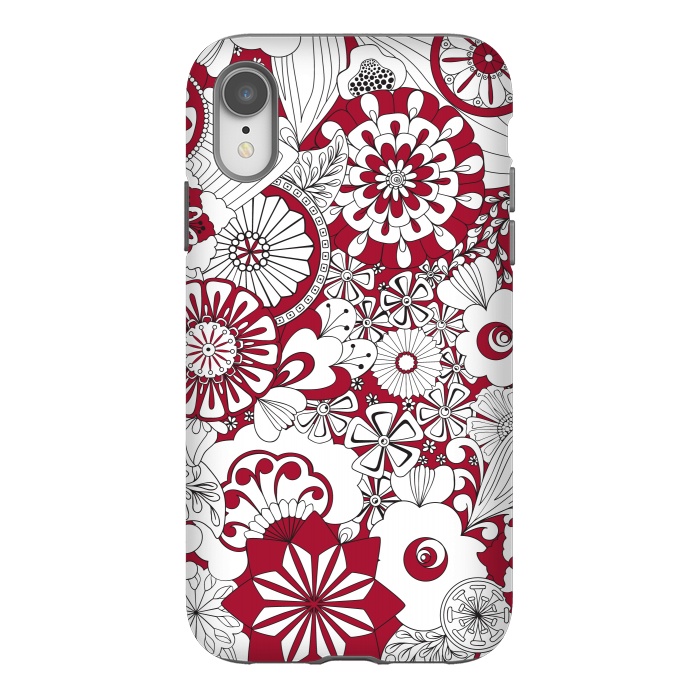 iPhone Xr StrongFit 70s Flowers - Red and White by Paula Ohreen