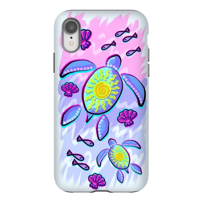 iPhone Xr StrongFit Sea Turtle and Sun Abstract Glitch Ultraviolets by BluedarkArt