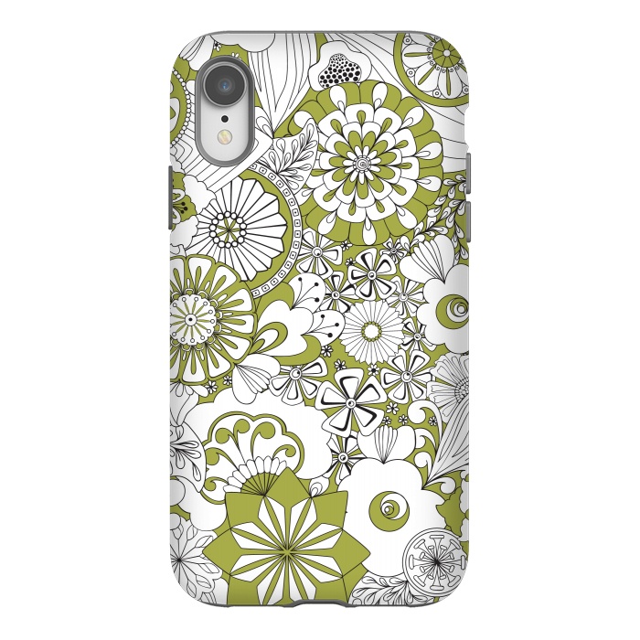 iPhone Xr StrongFit 70s Flowers - Green and White by Paula Ohreen