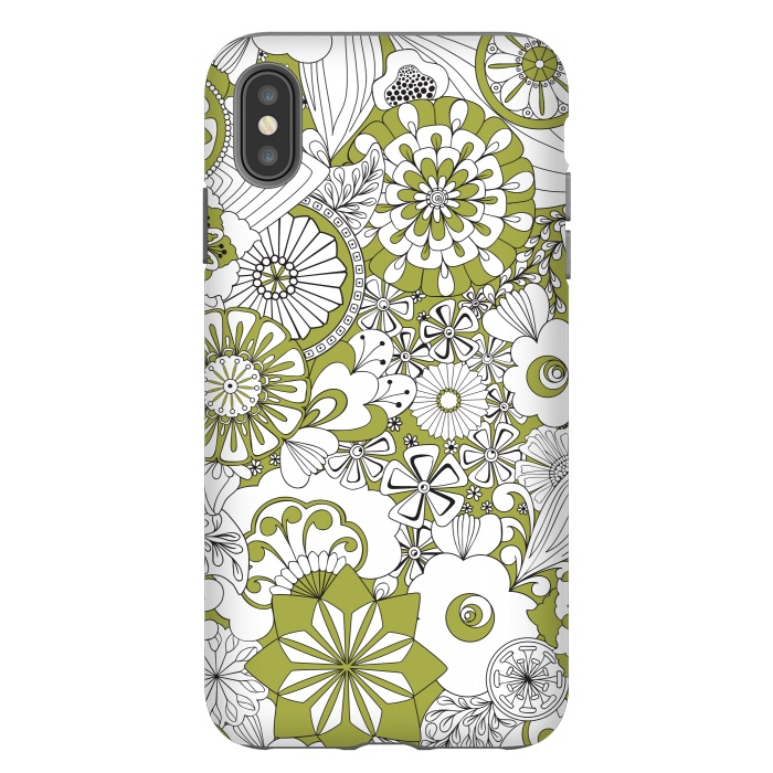 iPhone Xs Max StrongFit 70s Flowers - Green and White by Paula Ohreen