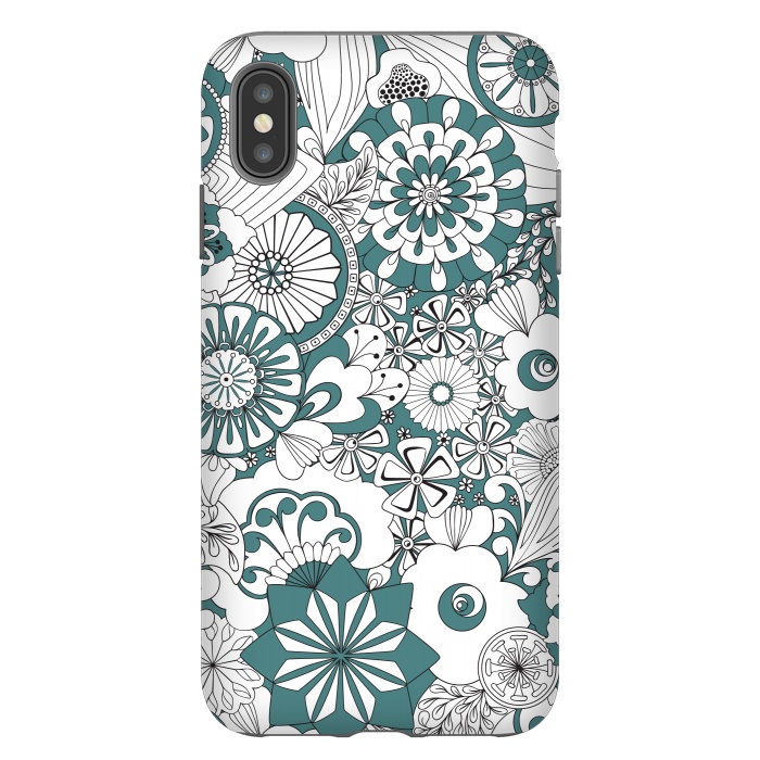 iPhone Xs Max StrongFit 70s Flowers - Blue and White by Paula Ohreen