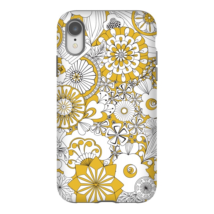 iPhone Xr StrongFit 70s Flowers - Yellow and White by Paula Ohreen