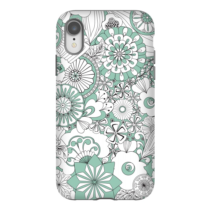iPhone Xr StrongFit 70s Flowers - Mint Green and White by Paula Ohreen