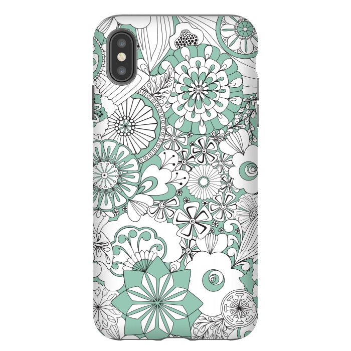iPhone Xs Max StrongFit 70s Flowers - Mint Green and White by Paula Ohreen