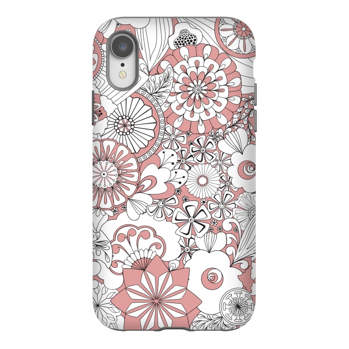 iPhone Xr StrongFit 70s Flowers - Pink and White by Paula Ohreen