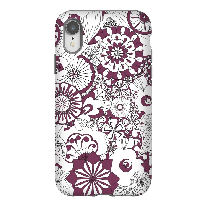 iPhone Xr StrongFit 70s Flowers - Purple and White by Paula Ohreen