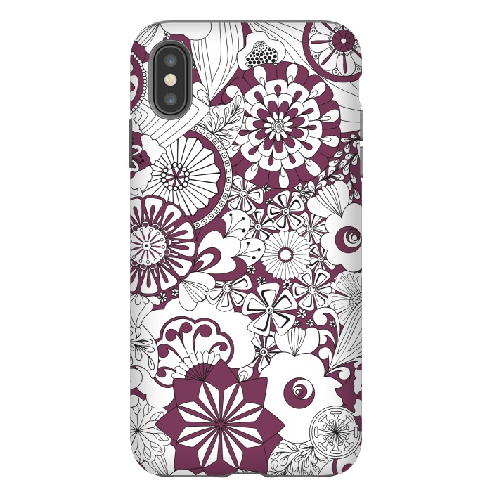 iPhone Xs Max StrongFit 70s Flowers - Purple and White by Paula Ohreen