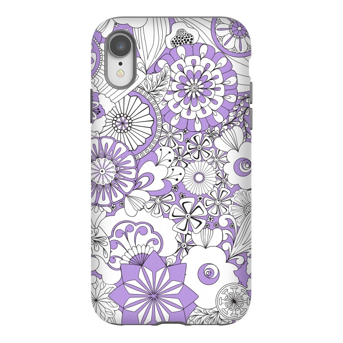 iPhone Xr StrongFit 70s Flowers - Lilac and White by Paula Ohreen