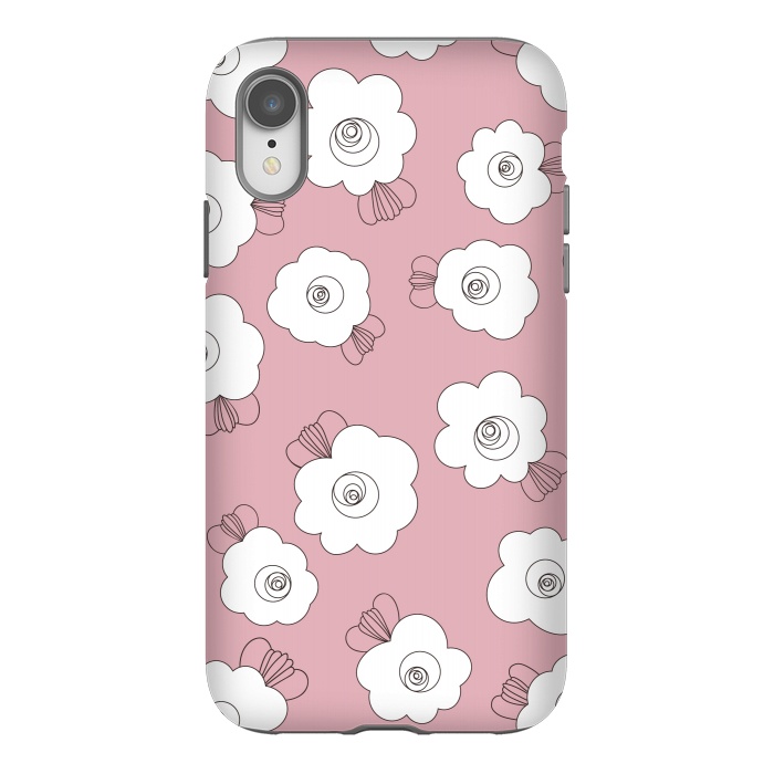 iPhone Xr StrongFit Fluffy Flowers - White on Pink by Paula Ohreen