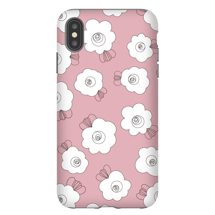 iPhone Xs Max StrongFit Fluffy Flowers - White on Pink by Paula Ohreen