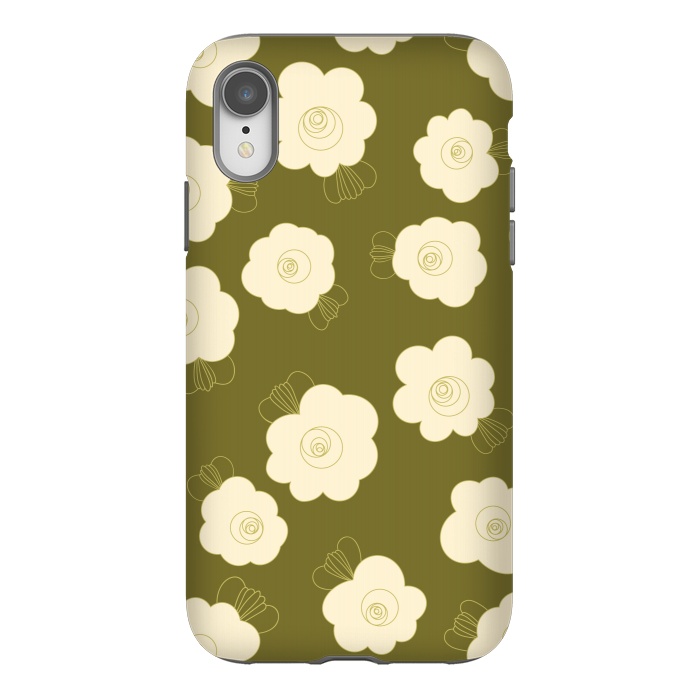 iPhone Xr StrongFit Fluffy Flowers - Cream on Olive Green by Paula Ohreen