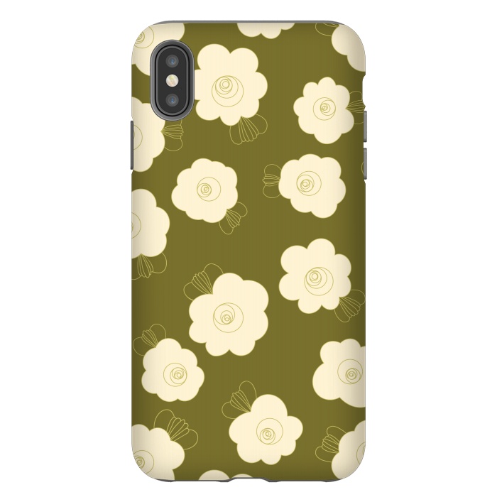 iPhone Xs Max StrongFit Fluffy Flowers - Cream on Olive Green by Paula Ohreen