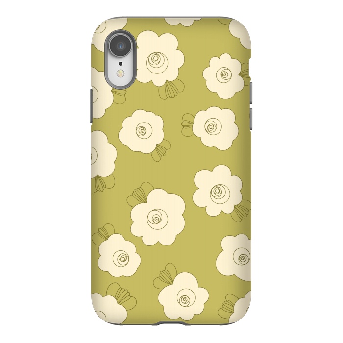 iPhone Xr StrongFit Fluffy Flowers - Cream on Sap Green by Paula Ohreen