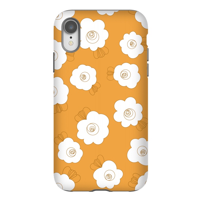 iPhone Xr StrongFit Fluffy Flowers - White on Pumpkin Orange by Paula Ohreen