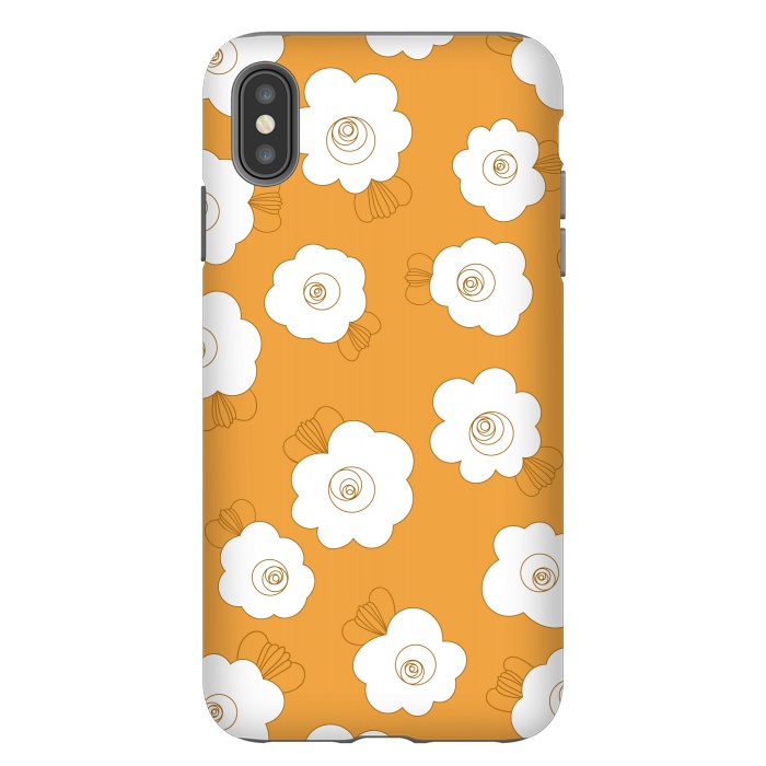iPhone Xs Max StrongFit Fluffy Flowers - White on Pumpkin Orange by Paula Ohreen