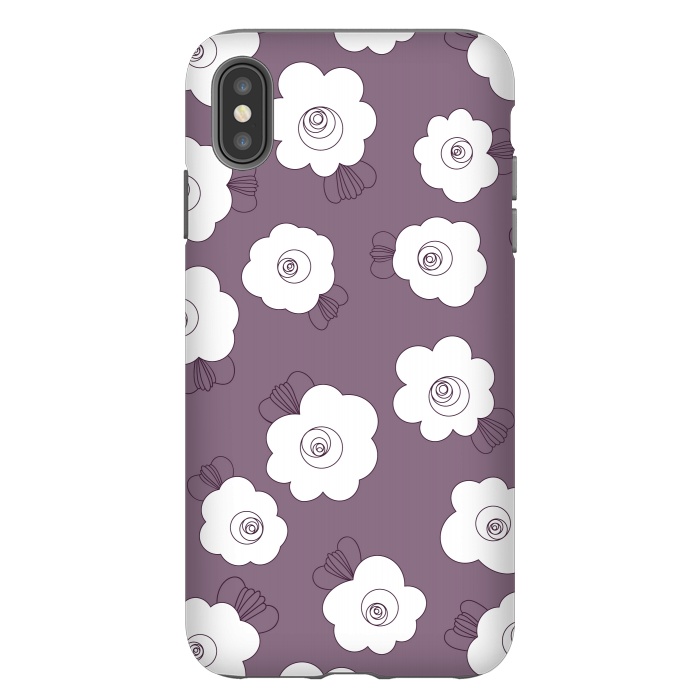 iPhone Xs Max StrongFit Fluffy Flowers - White on Grape Purple by Paula Ohreen