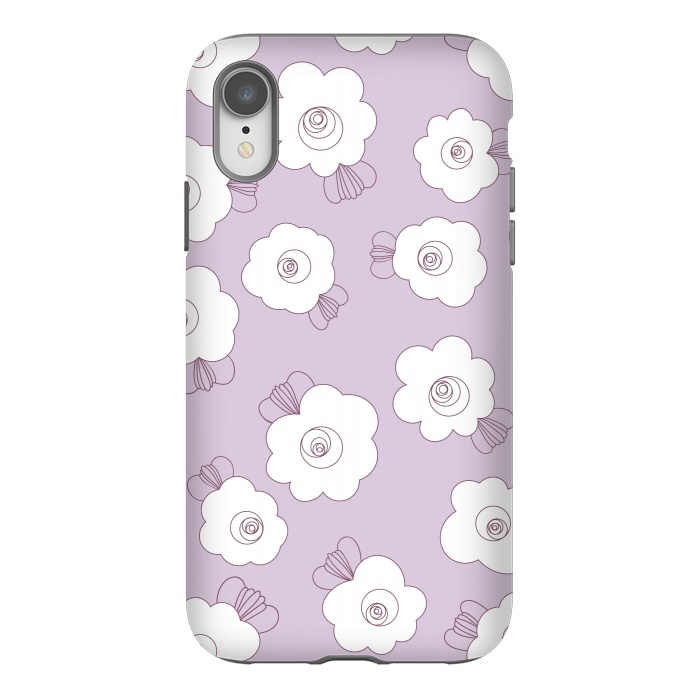 iPhone Xr StrongFit Fluffy Flowers - White on Lilac by Paula Ohreen