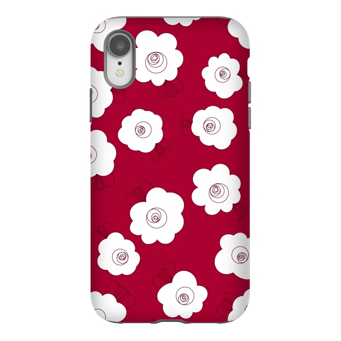 iPhone Xr StrongFit Fluffy Flowers - White on Red by Paula Ohreen