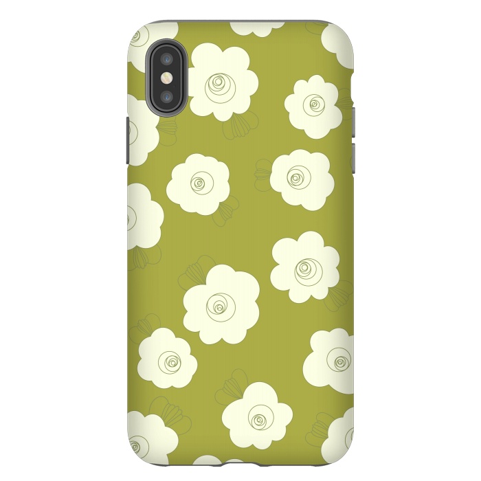 iPhone Xs Max StrongFit Fluffy Flowers - White on Grass Green by Paula Ohreen