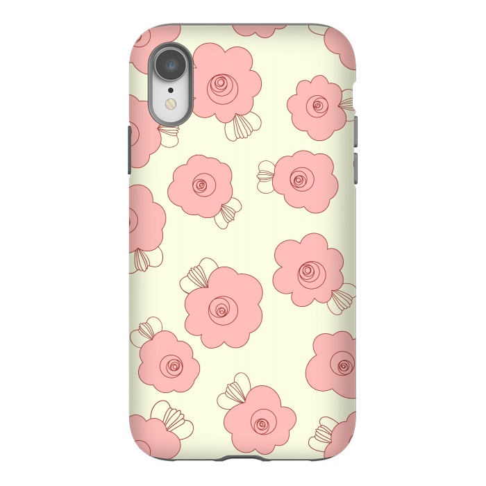 iPhone Xr StrongFit Fluffy Flowers - Pink on Cream by Paula Ohreen
