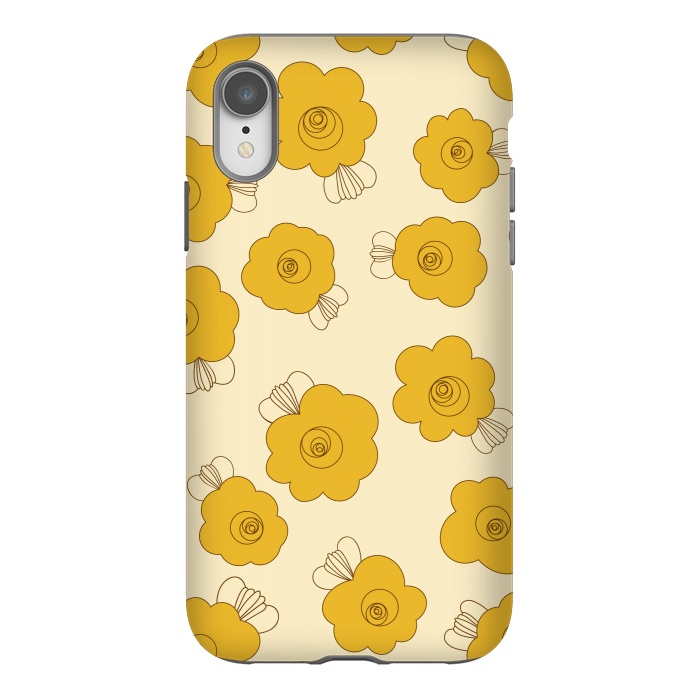 iPhone Xr StrongFit Fluffy Flowers - Mustard on Lemon Yellow by Paula Ohreen