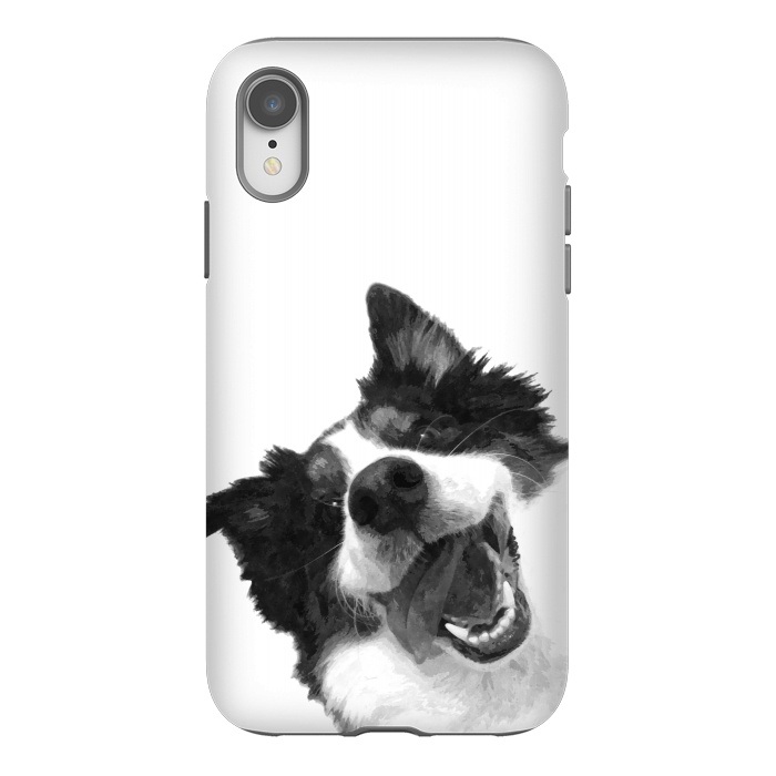 iPhone Xr StrongFit Black and White Happy Dog by Alemi