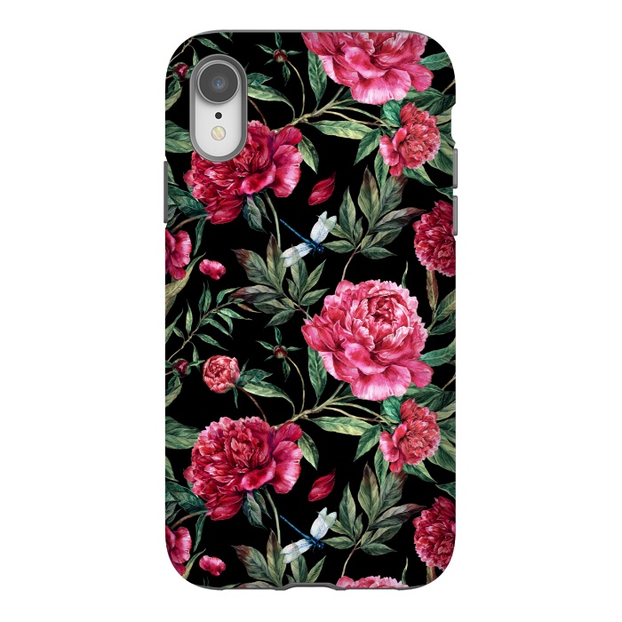 iPhone Xr StrongFit Pink Peonies on Black by  Utart