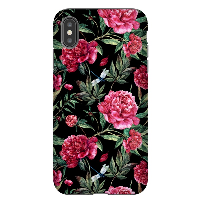 iPhone Xs Max StrongFit Pink Peonies on Black by  Utart
