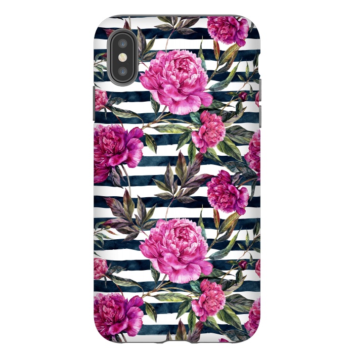 iPhone Xs Max StrongFit Pink peonies and black stripes by  Utart