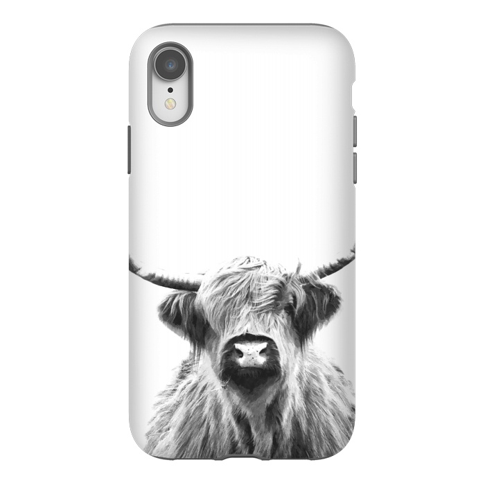 iPhone Xr StrongFit Black and White Highland Cow by Alemi