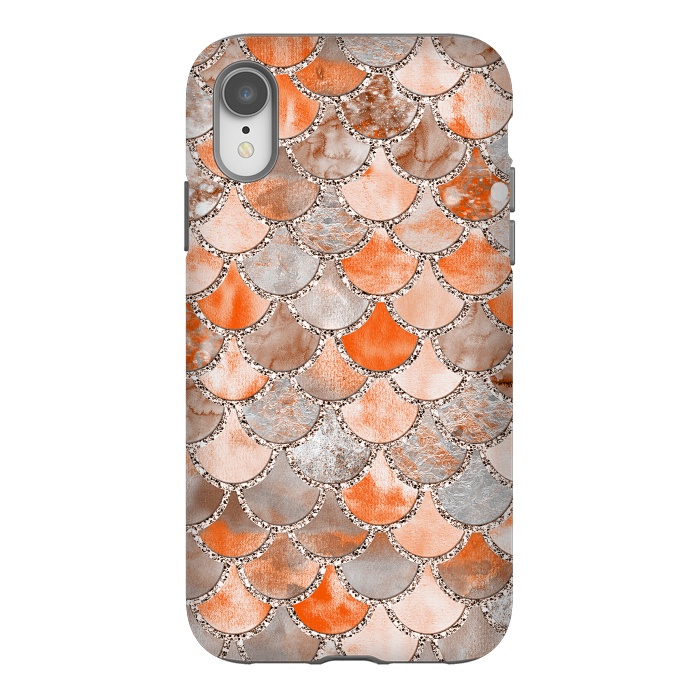 iPhone Xr StrongFit Salmon Peach and Silver Glitter WAtercolor Mermaid Scales by  Utart